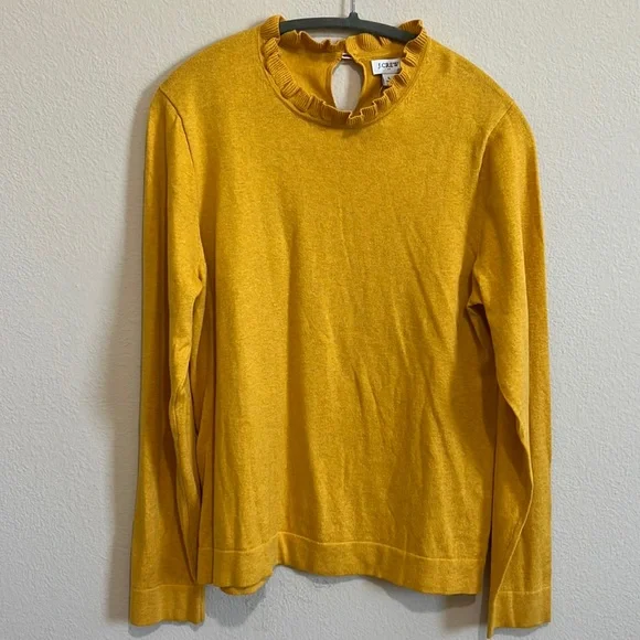 J.Crew Ruffle Neck Sweater Ochre Yellow Mustard Pullover New Women Large Sweater - Picture 2 of 7